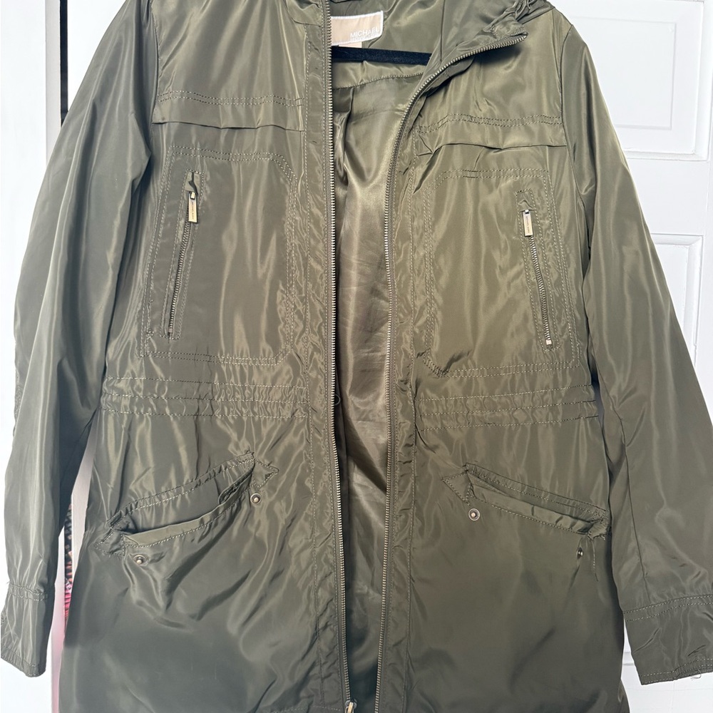 Michael Kores Olive Green Lightweight Rain Jacket